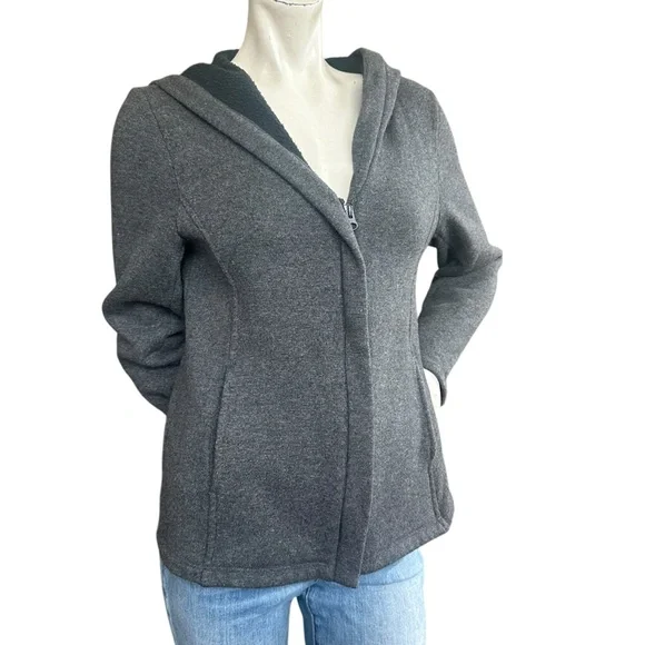 Eileen Fisher Dark Gray Fleece Lined Wool Blend Casual Hooded Zip Up Jacket XS - Picture 3 of 11